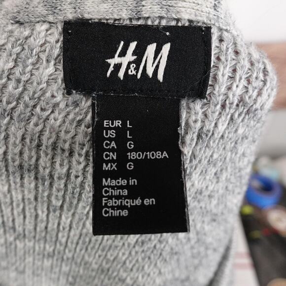 H&M Sweater Mens Large Gray Cotton Knit Crewneck Pullover Long Sleeve Casual - Picture 6 of 8